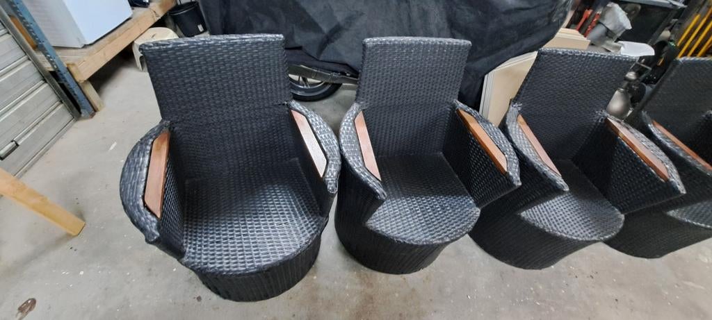 Tuinstoelen met Houten Armleuningen, Tuin en Terras, Tuinstoelen, Gebruikt, Wicker, Ophalen