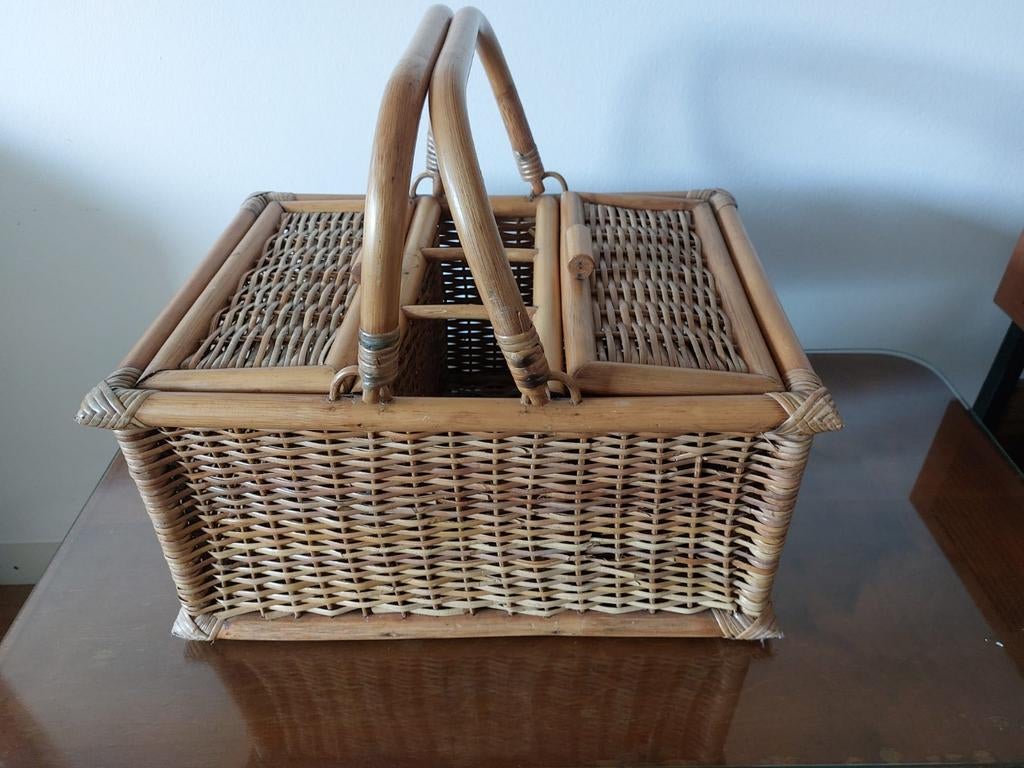 Prachtige vintage bamboe rotan picknickmand, Ophalen, Huis en Inrichting