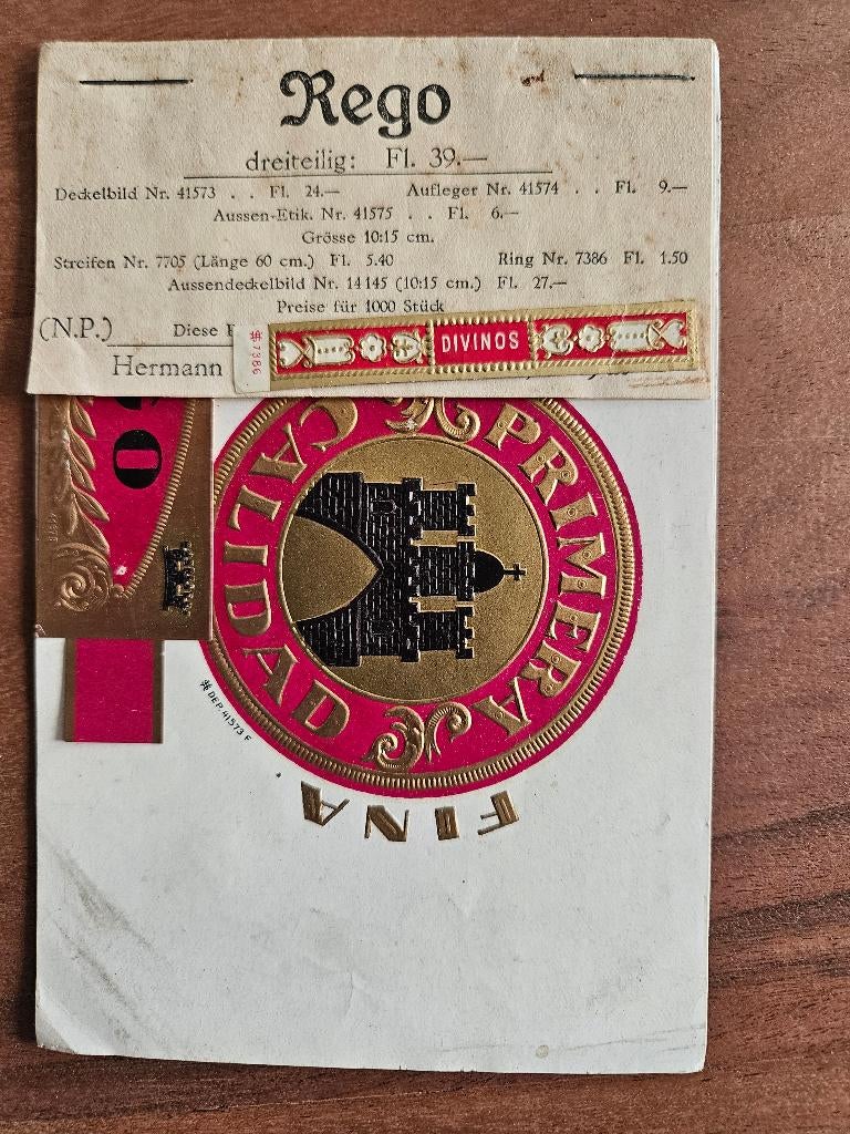 kistetiket Rego van HermannSchött Rheydt, Ophalen of Verzenden, Nieuw, Sigarenbandjes