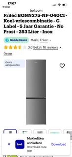 Frilec Koel-vriescombinatie - 253L - No Frost - Inox, Ophalen, 200 liter of meer, 160 cm of meer, Zo goed als nieuw