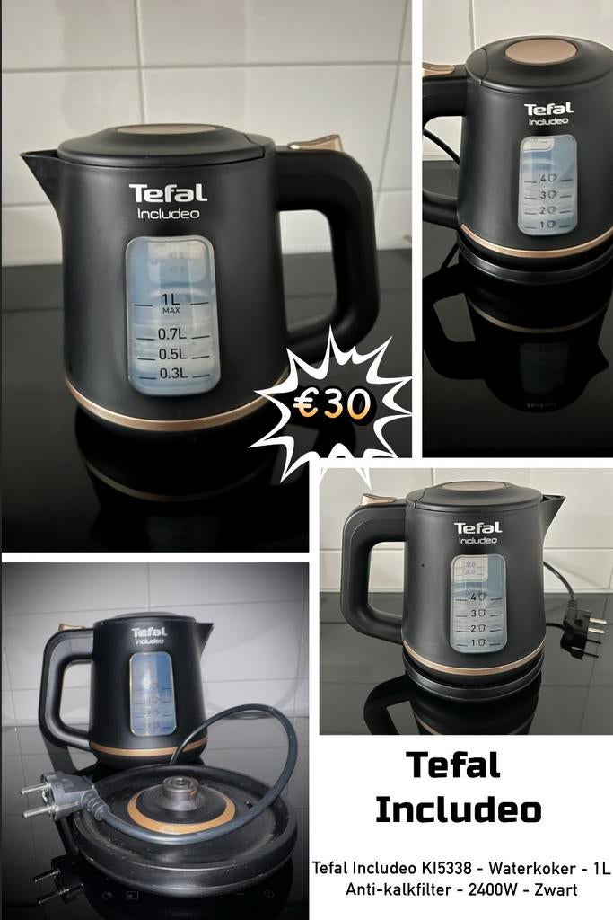 Tefal includeo waterkoker, 1 tot 2 liter, Ophalen of Verzenden, Zo goed als nieuw, Draadloos