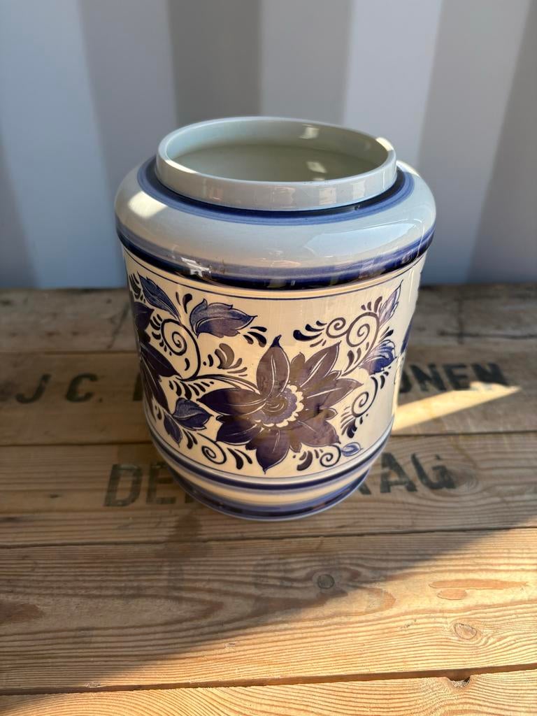 Vintage Delfts Blauw Pot met Bloemenmotief, Gemerkt, Ophalen of Verzenden