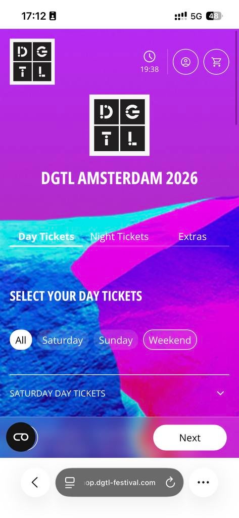 DGTL ticket(s) 1x zaterdag, Tickets en Kaartjes, Eén persoon