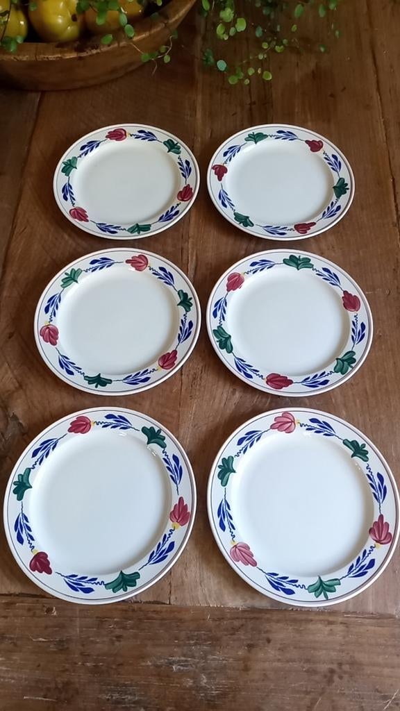 servies Boerenbont gebaks-bordjes 6x, Huis en Inrichting, Ophalen of Verzenden, Zo goed als nieuw, Bord(en), Aardewerk
