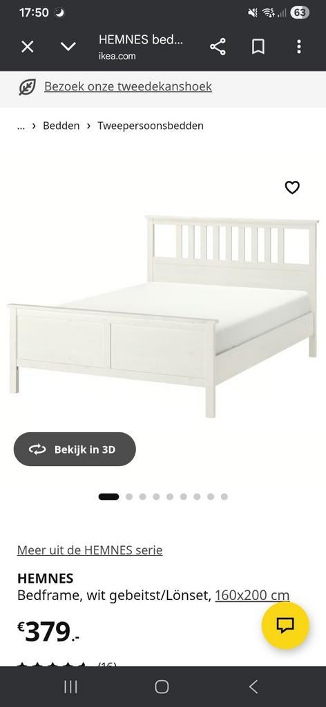 Hemnes tweepersoons bed, Ophalen, Gebruikt, Wit, Tweepersoons