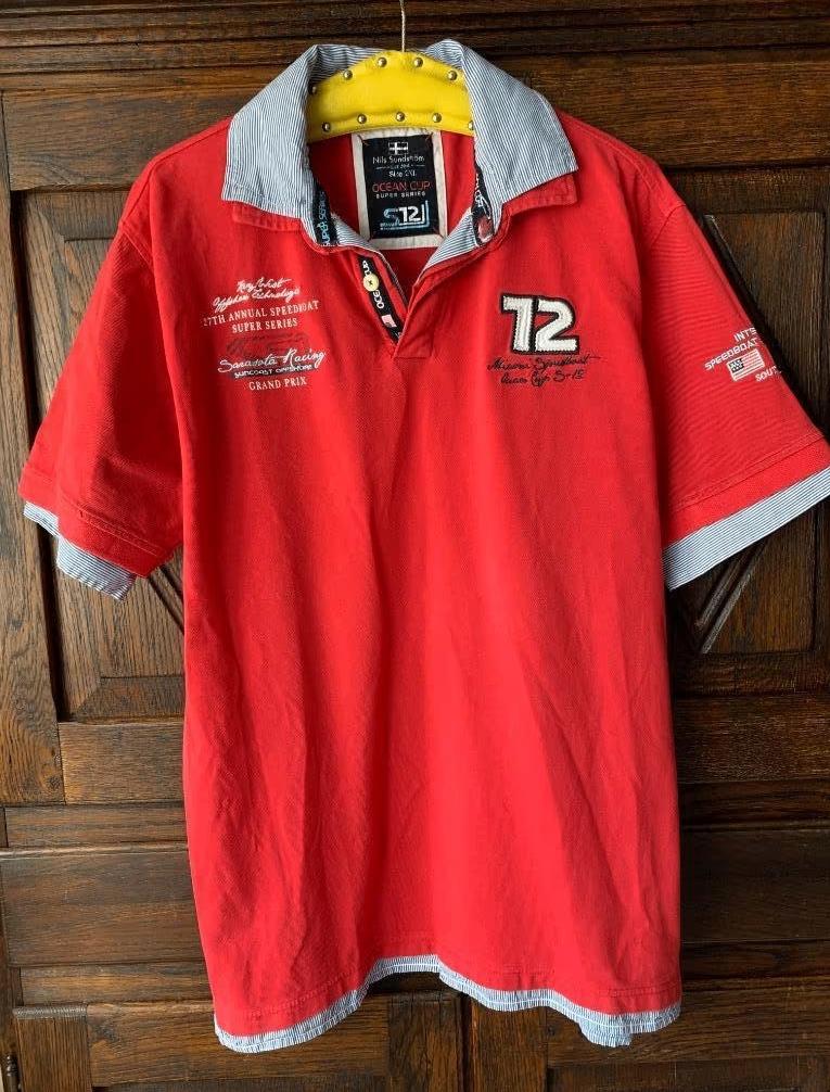 Rode herenpolo, polo dubbele kraag; Nils Sundstrom; 2XL, Ophalen of Verzenden, Zo goed als nieuw, Overige maten, Rood