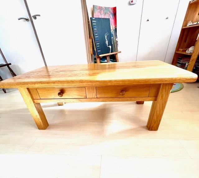 Massief eiken salontafel, blank eiken, Ophalen, 100 tot 150 cm, Eikenhout, 50 tot 100 cm