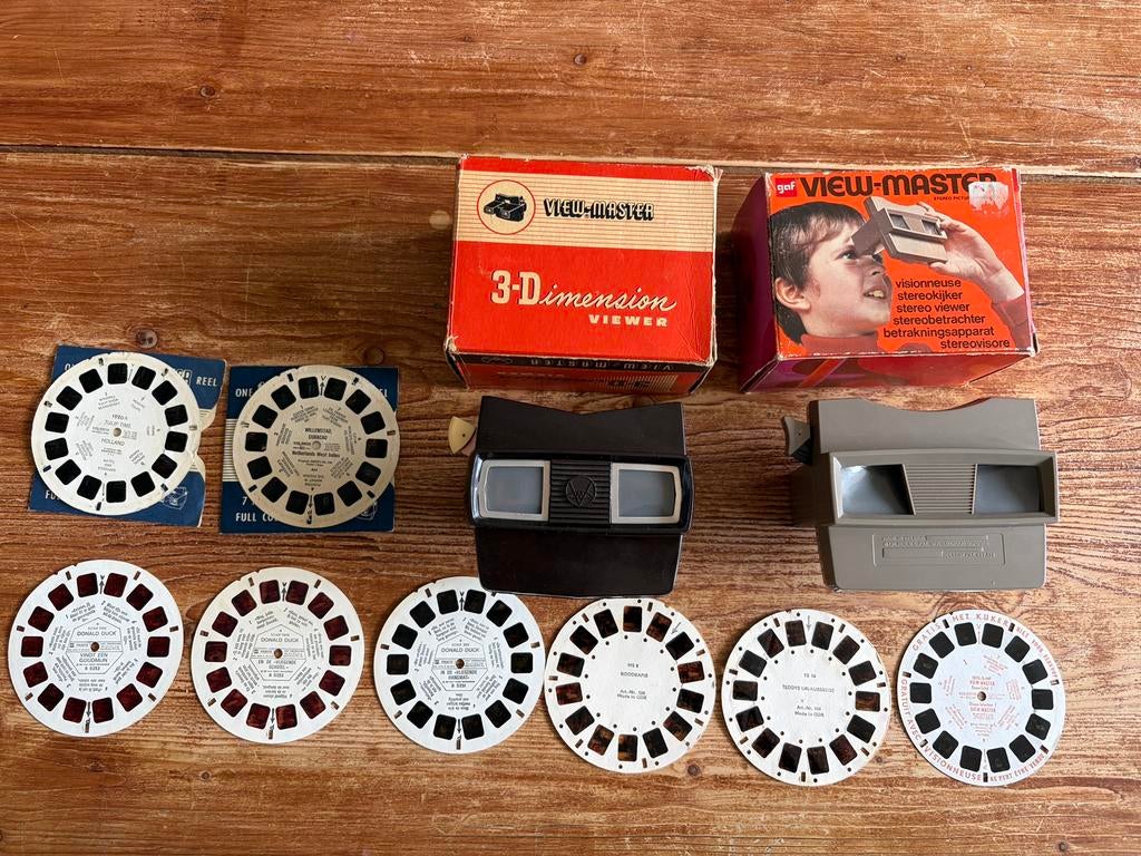 2x Vintage View-Master 3D viewers + 10 reels (Donald Duck, Ophalen of Verzenden