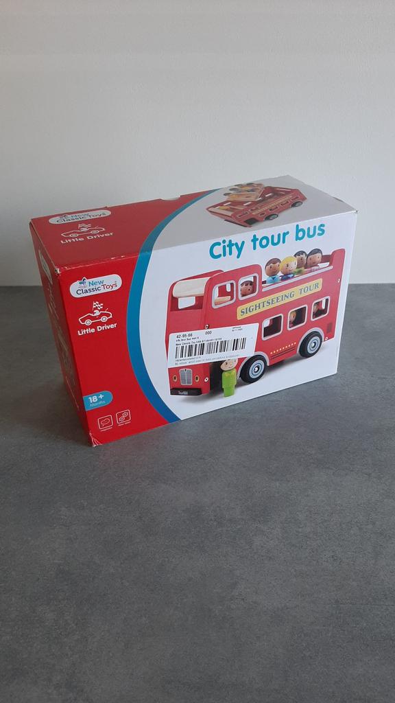 New classic toys city tour bus hout Londen houten bus rood, Ophalen of Verzenden, Zo goed als nieuw