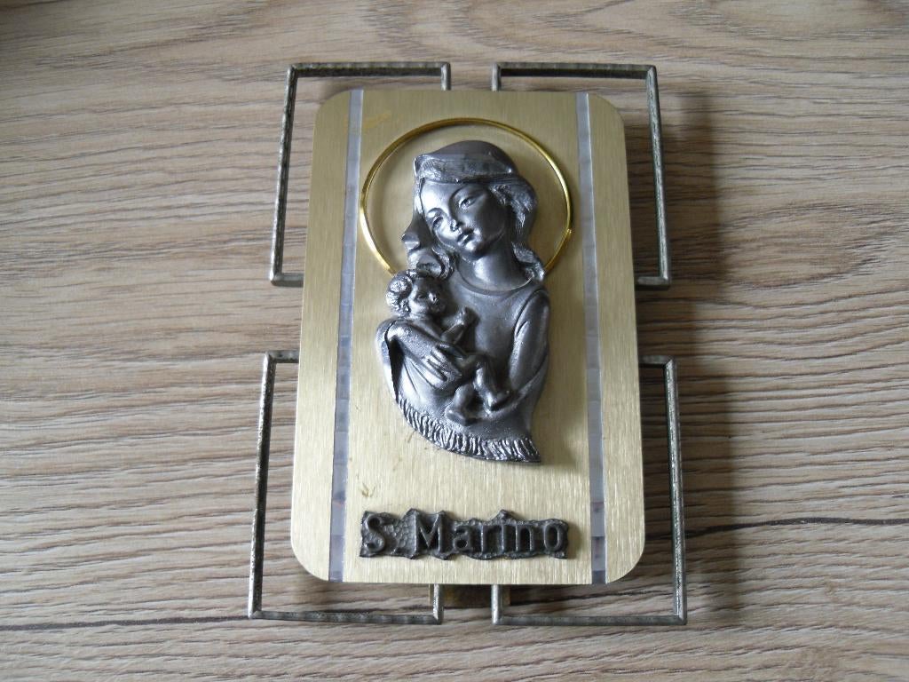 Plaquette Maria/Jesus in tin relief, Antiek en Kunst, Antiek | Religie, Ophalen of Verzenden