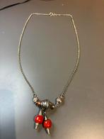 vintage statement ketting etnische stijl rood zilverkleurig, Verzenden, Zo goed als nieuw, Rood, Overige materialen