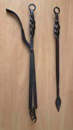Antieke smeedijzeren haardset: tang en pook, Ophalen of Verzenden