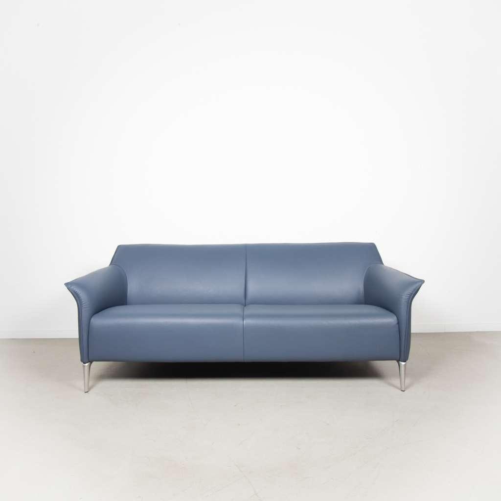 1x Leolux Mayon Bank 3-Zits Blauw Leer, Huis en Inrichting, Banken | Bankstellen, Niet ingevuld, Minder dan 75 cm, 150 tot 200 cm