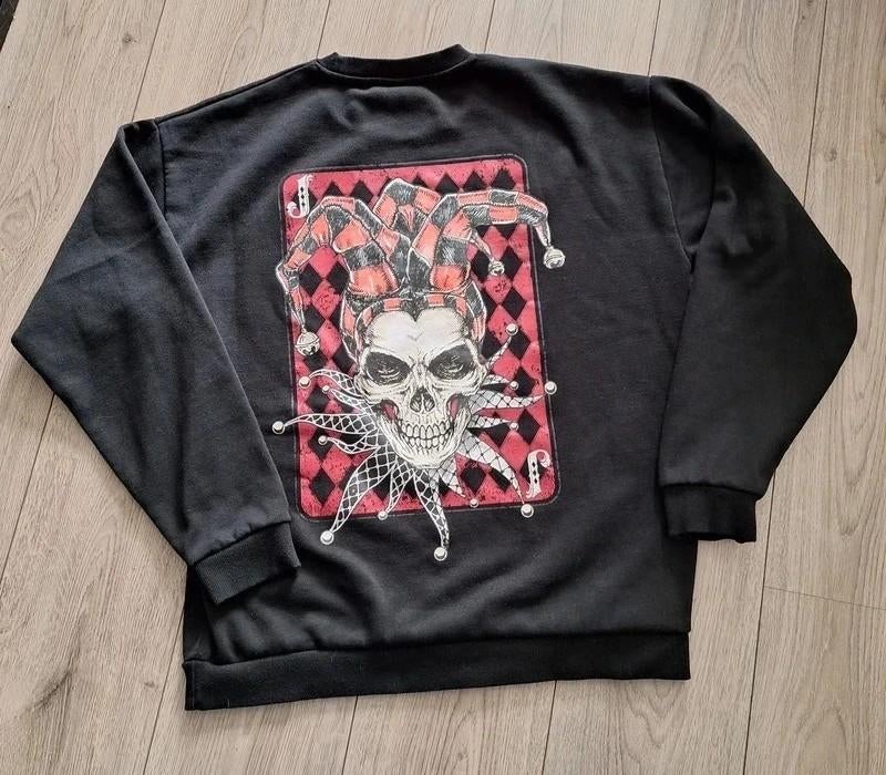 Smog sweater zwart L relaxed fit skull joker print, Kleding | Heren, Maat 52/54 (L), Zwart, Zo goed als nieuw, Smog