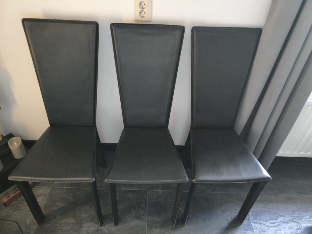Set van 3 zwarte eetkamerstoelen, Huis en Inrichting, Stoelen, Ophalen, Gebruikt, Drie, Zwart