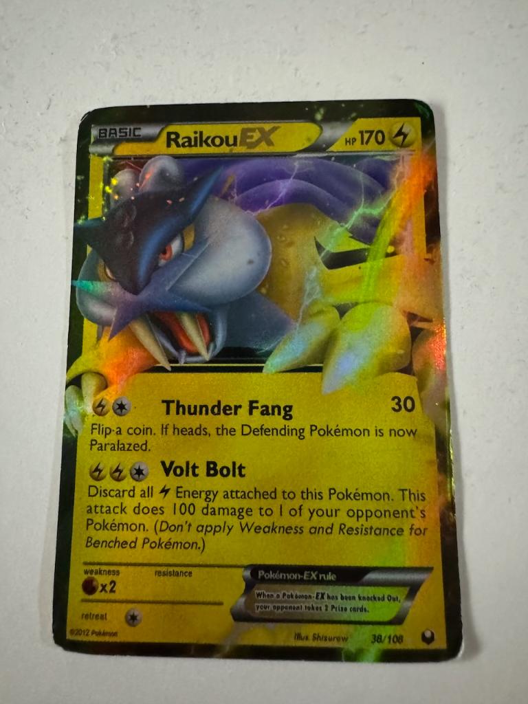 Raikou EX 38/108 – sterke bliksem Pokémon!, Ophalen of Verzenden, Zo goed als nieuw, Losse kaart