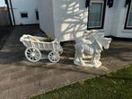 Decoratief paard met huifkar - Zeer zwaar, Ophalen, Gebruikt, Beton, Dierenbeeld
