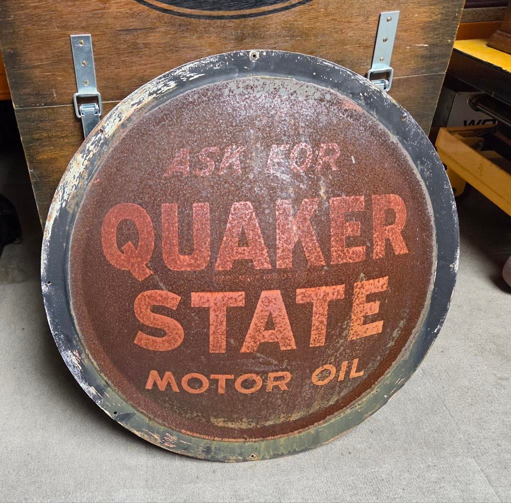 Quaker State Motor Oil Olie reclamebord jaren '50 sign, Verzamelen, Ophalen of Verzenden, Gebruikt, Reclamebord