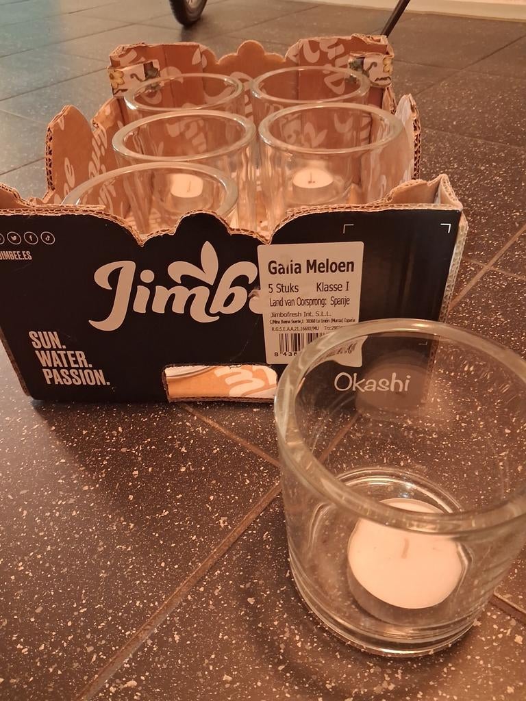 6 glazen windlichten, Ophalen of Verzenden, Zo goed als nieuw, Overige materialen, Minder dan 25 cm