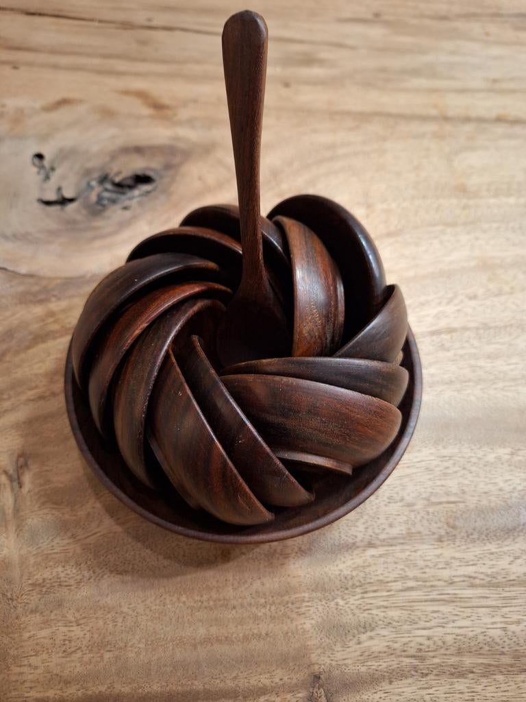 Houten Nootjes Bakjes - 1 Grote Schaal + 12 Kleine, Ophalen of Verzenden, Zo goed als nieuw