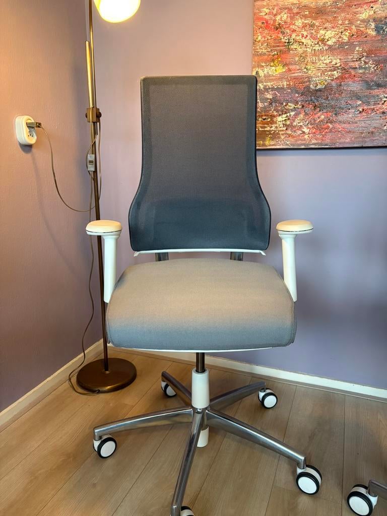 BMA Axia 2.5 bureaustoel wit/grijs, Huis en Inrichting, Bureaustoelen, Gebruikt, Bureaustoel, Grijs, Ergonomisch, Ophalen