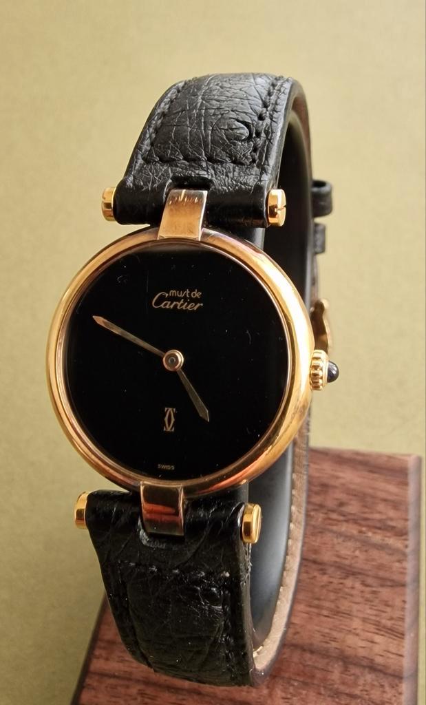 Vintage Cartier Vendôme - black dial, Sieraden, Tassen en Uiterlijk, Horloges | Dames, Overige merken, Leer, Ophalen of Verzenden