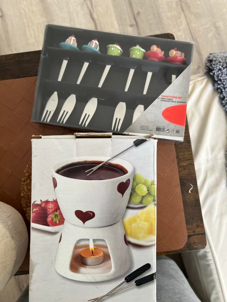 Chocoladefondue set met taartvorkjes, Ophalen, Overige typen, Nieuw, Steen/keramiek