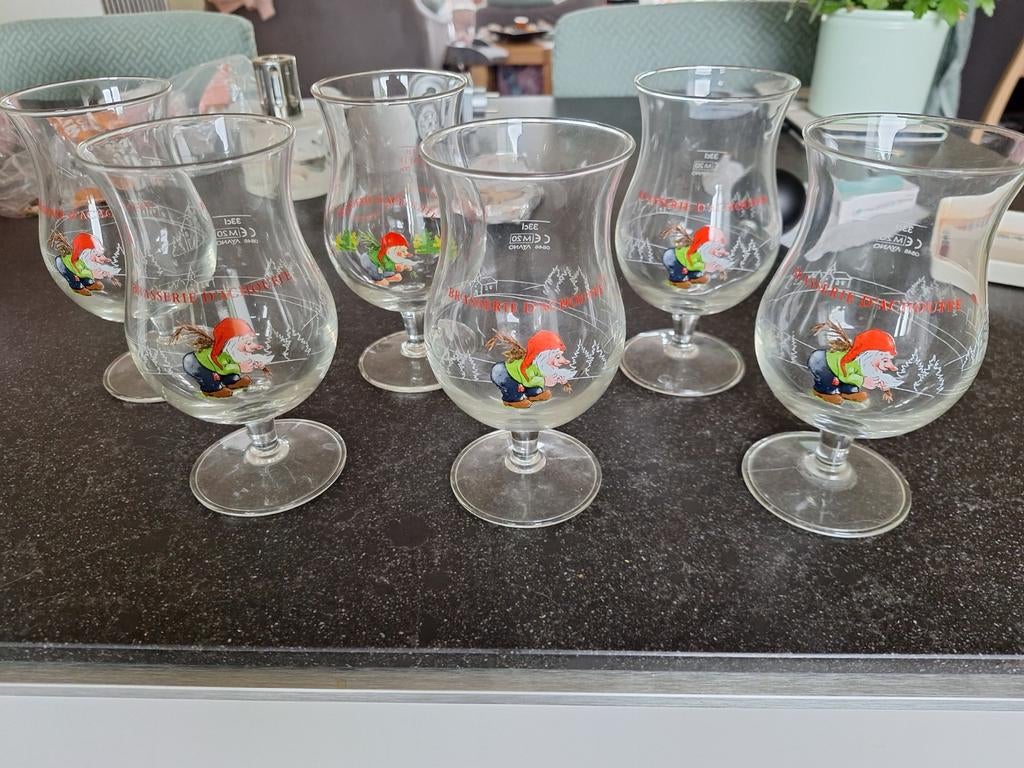 6 chouffe glazen 33 cl, Ophalen of Verzenden, Zo goed als nieuw, Glas of Glazen, Overige merken
