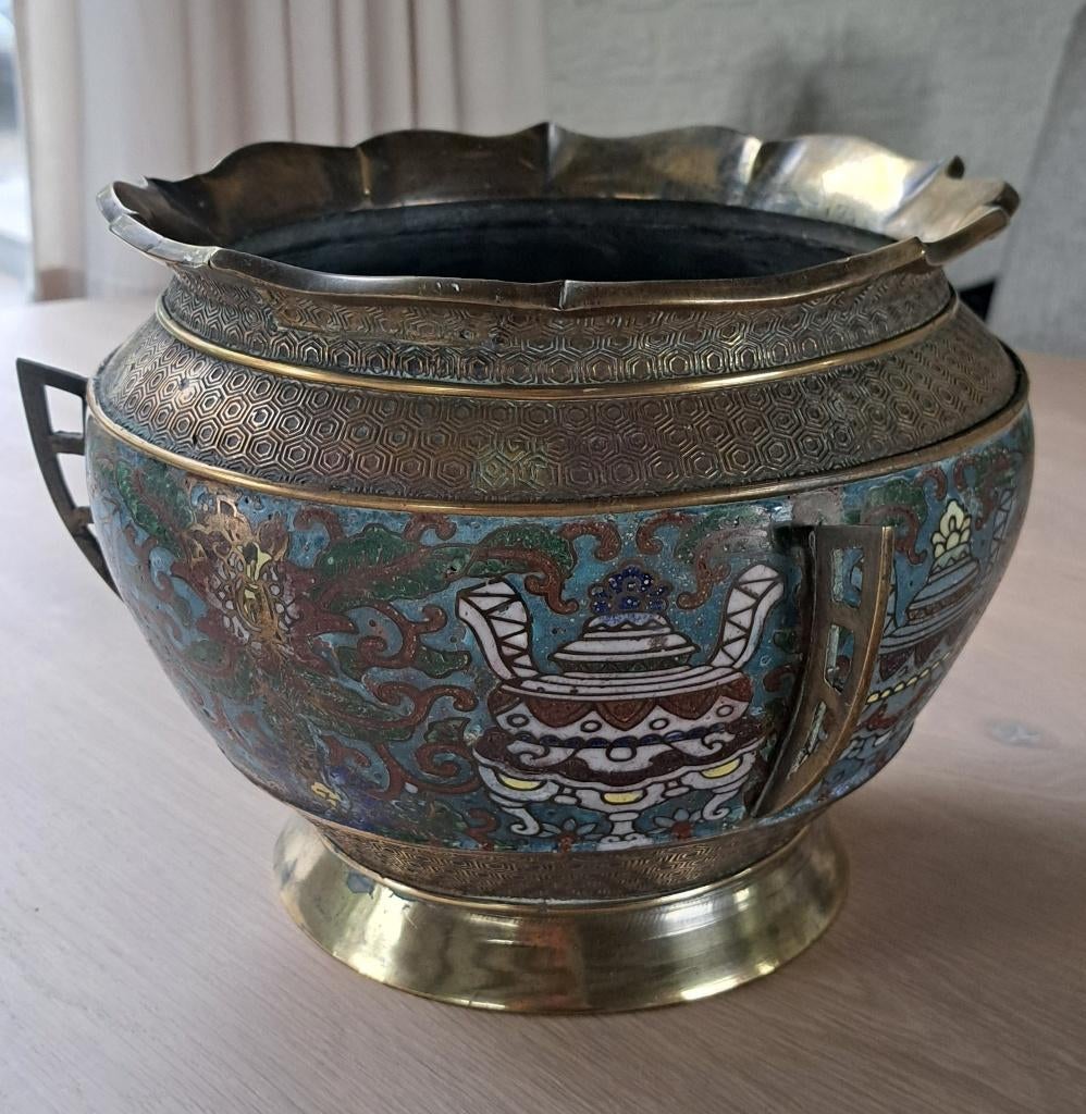 Chinees koperen cloisonne vaas, Ophalen of Verzenden