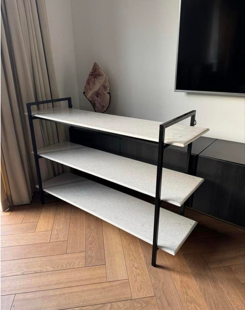 Luxe Marmeren Wandkast met Zwart Frame - 3 Planken, Ophalen, Met plank(en), 100 tot 150 cm, Zo goed als nieuw