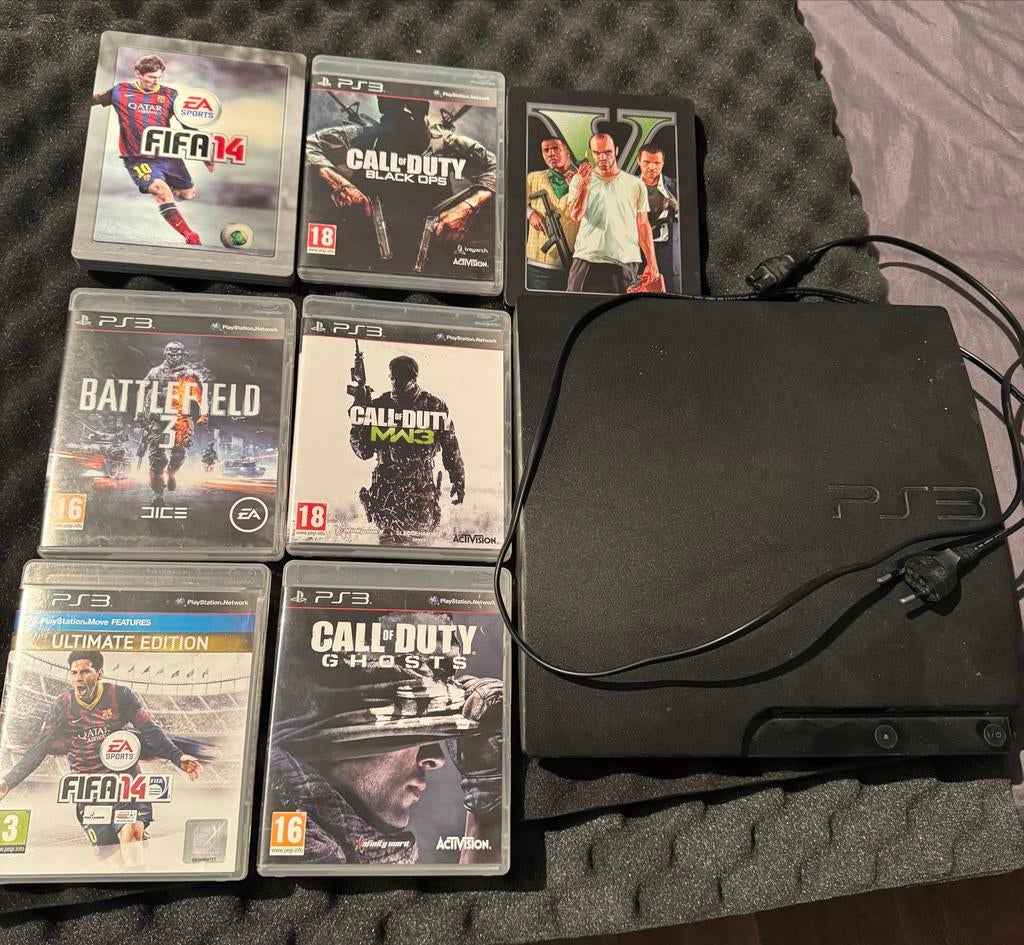 PlayStation 3 Slim met zes spellen, Spelcomputers en Games, Spelcomputers | Sony PlayStation 3, Zonder controller, Slim, Gebruikt