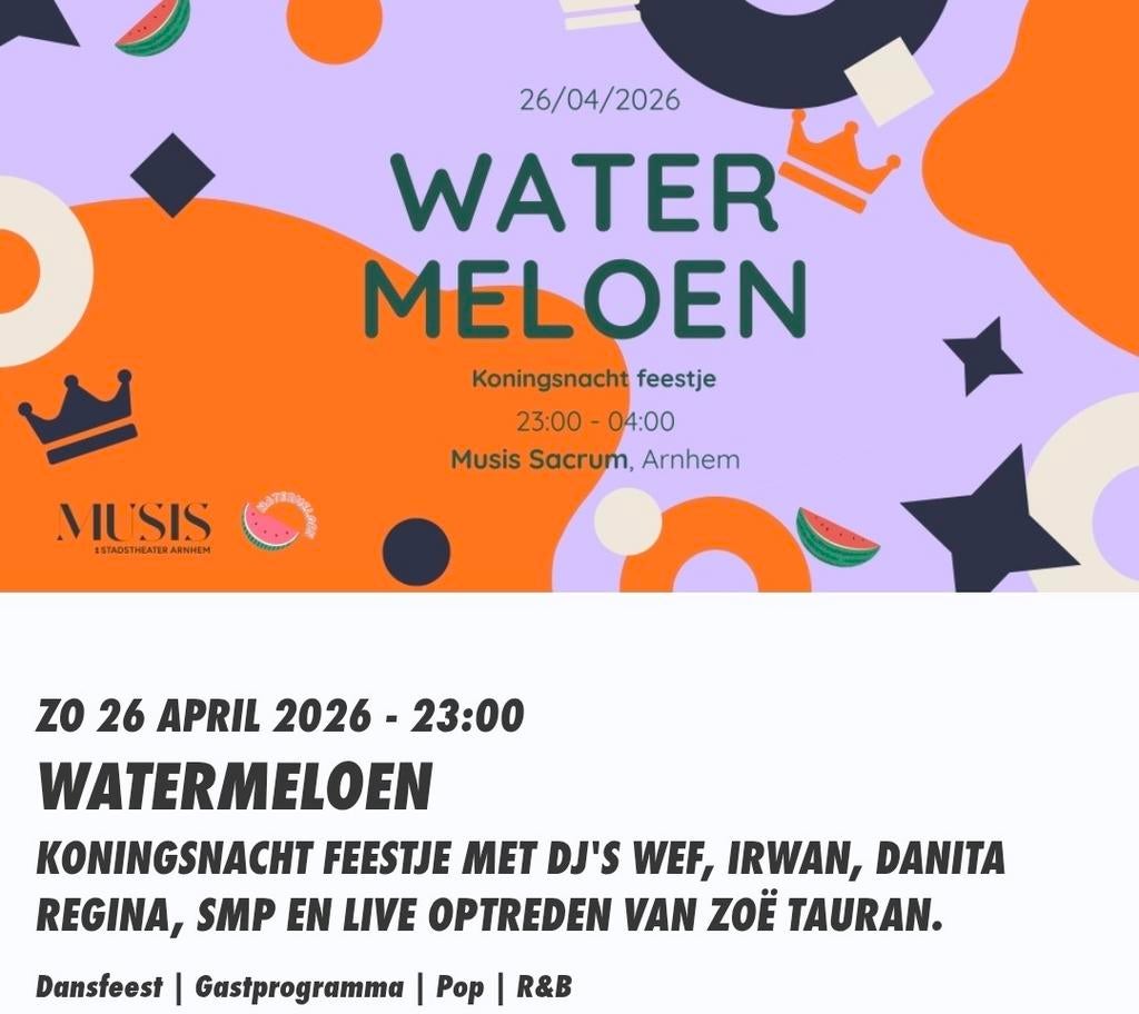 2 kaarten voor watermeloen Arnhem, Tickets en Kaartjes, Twee personen