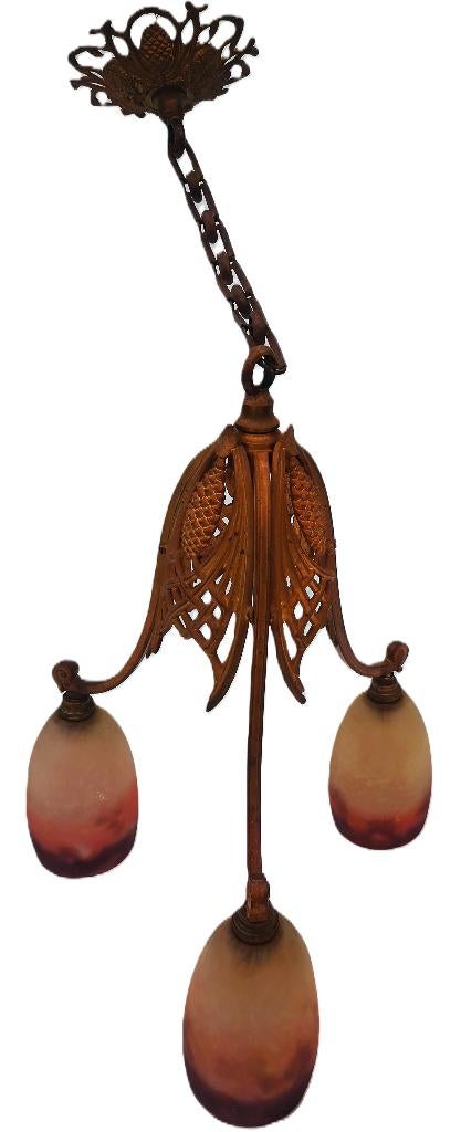 Art Nouveau hanglamp Muller Freres Luneville brons begin1900, Antiek en Kunst, Ophalen of Verzenden