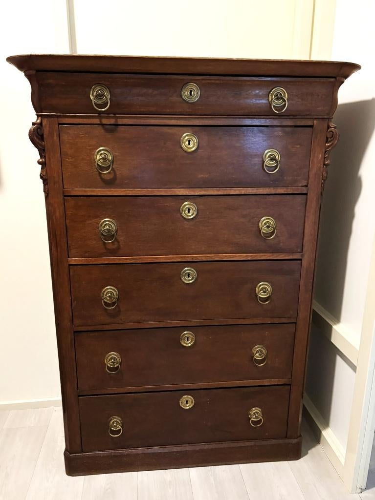Antieke/vintage ladekast - veel lades – mooie details, Huis en Inrichting, Kasten | Ladekasten, Ophalen, Gebruikt, 100 tot 150 cm