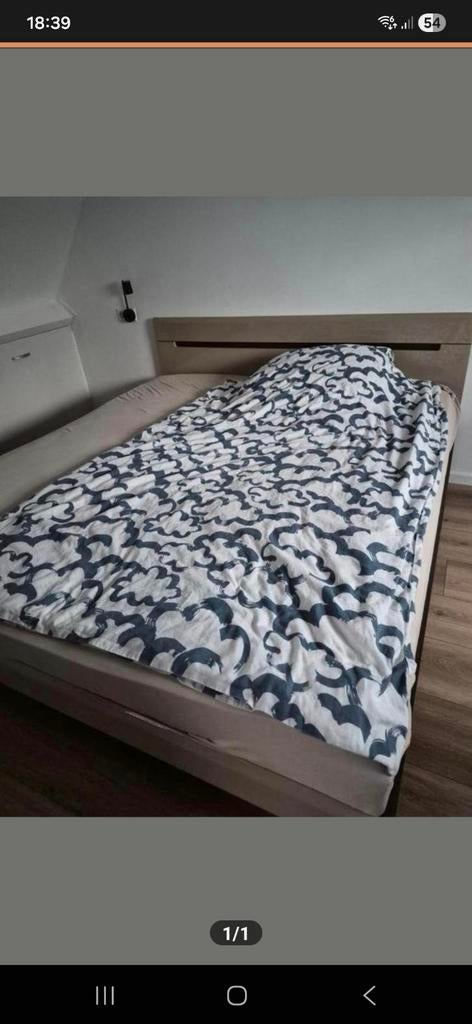 Tweepersoonsbed - MOET WEG WEGENS VERHUIZING!!!, Ophalen, Gebruikt, Beige, Tweepersoons