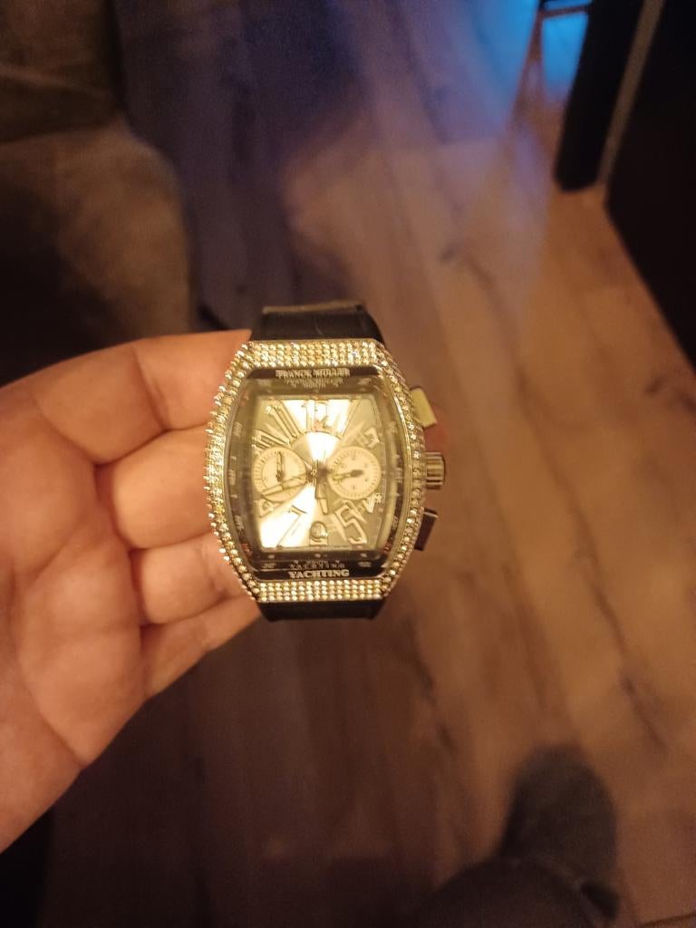 Bling bling Franck Muller chronograaf horloge., Ophalen of Verzenden, Zo goed als nieuw, Zwart, Android