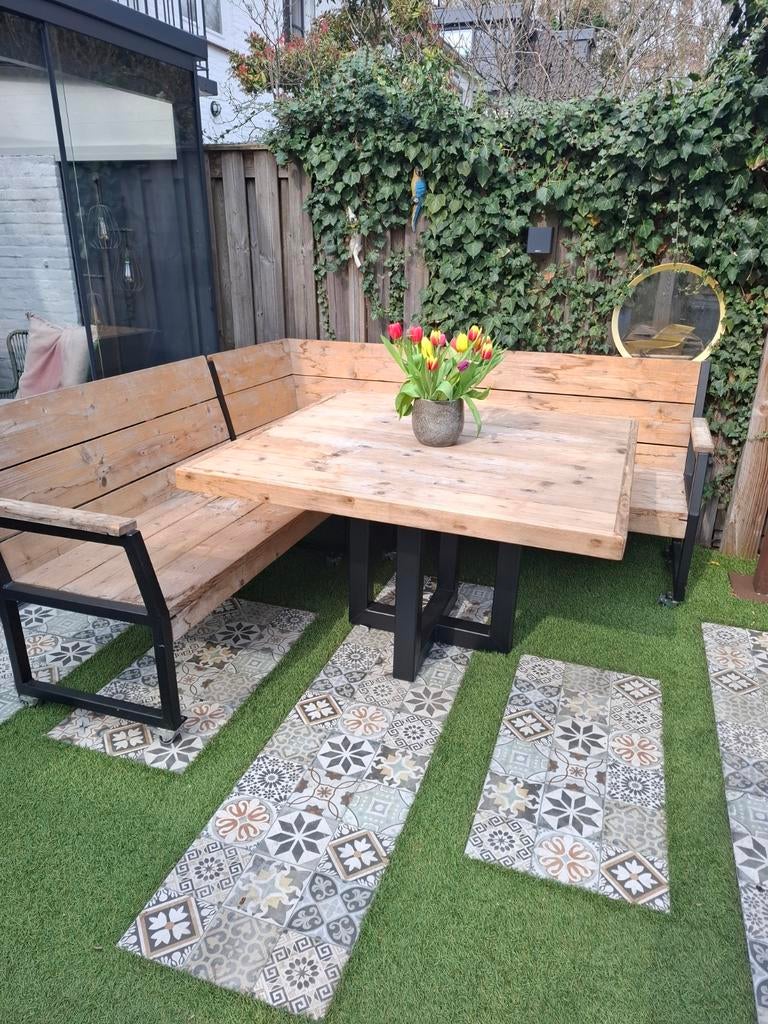 Industriële Tuinset: Steigerhout Hoekbank & Tafel, Ophalen, Steigerhout