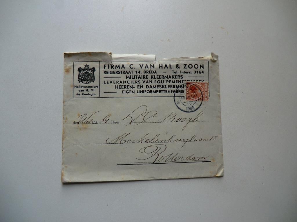 Breda,Firma C Van Hal en Zn,Militaire kleding,Hofleverancier, Verzenden, 1920 tot 1940, Gelopen, Noord-Brabant