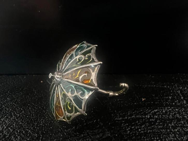 Zilveren miniatuur paraplu met emaille, Antiek en Kunst, Antiek | Goud en Zilver, Zilver, Ophalen of Verzenden