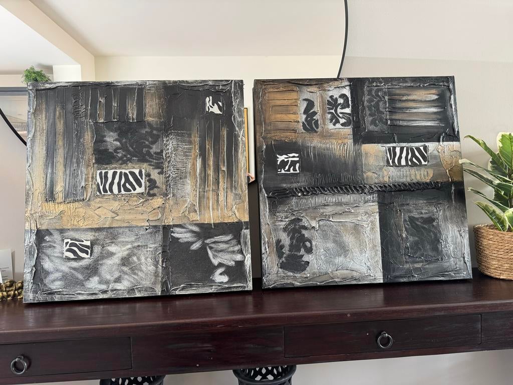 Abstracte, gestructureerde schilderijen, Antiek en Kunst, Kunst | Schilderijen | Abstract, Ophalen of Verzenden