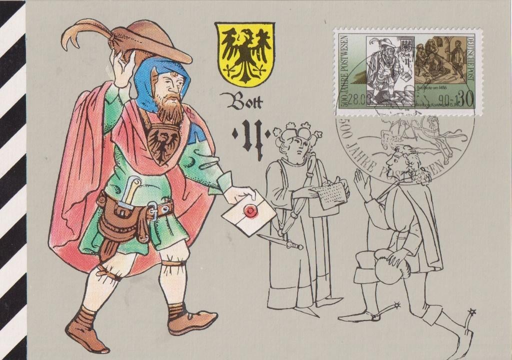 Duitsland 1990 500 jaar POST MAXI kaart Postbode 1486, Postzegels en Munten, Verzenden, Overige typen