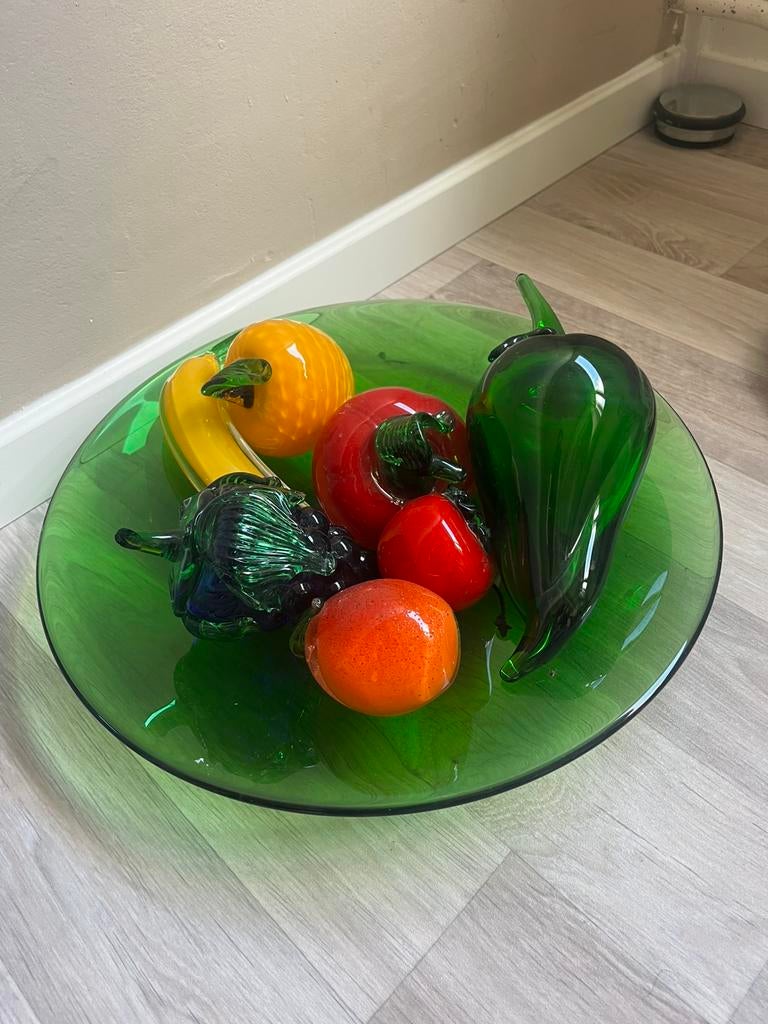 Vintage Handgeblazen Glazen Fruit+schaal,Murano Stijl - 7st, Ophalen