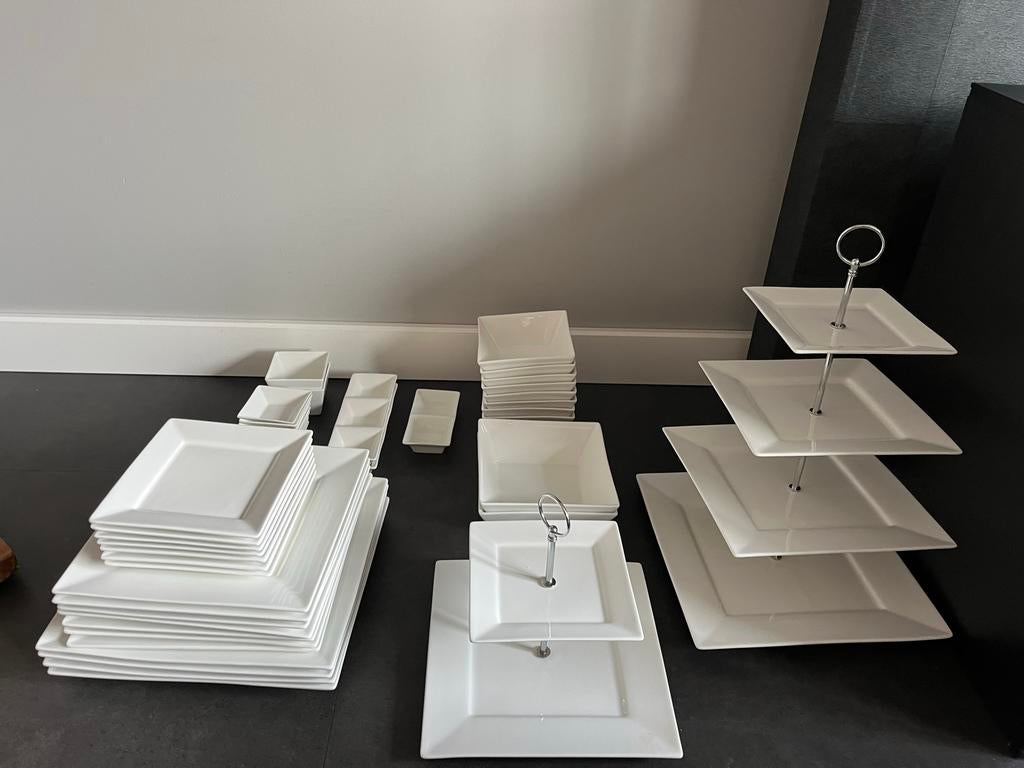 Wit vierkant servies Xenos, Ophalen, Gebruikt, Keramiek, Effen