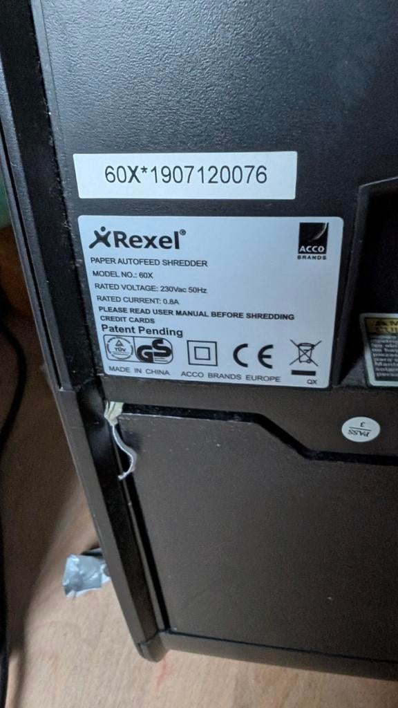 Rexel Papierversnipperaar AutoFeed Shredder 60X, Diversen, Ophalen, Gebruikt