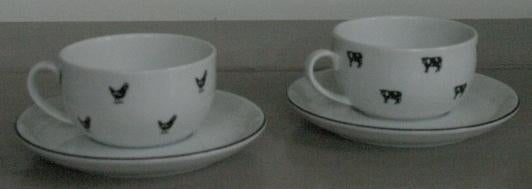 Kop en schotels: Collection Maison d'Orange - kippen, koeien, Keramiek, Ophalen of Verzenden, Zo goed als nieuw, Overige stijlen