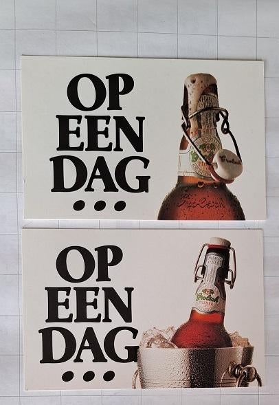 Grolsch Freecards: Op een dag ... 2 stuks, Verzamelen, Biermerken, Ophalen of Verzenden, Gebruikt, Reclamebord, Plaat of Schild