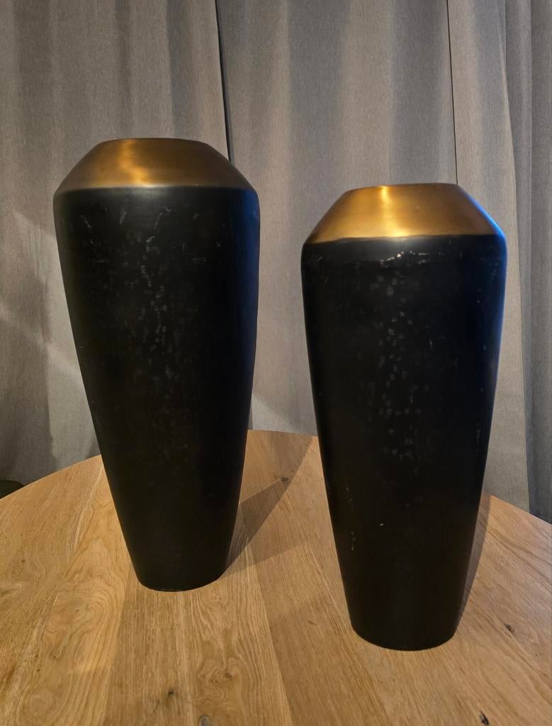 Luxe Richmond  set metalen vazen - zwart met goud, Ophalen, Overige materialen, 50 tot 75 cm, Zwart