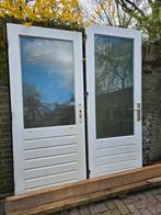 Hardhouten buitendeur | 2 stuks | met glas | 211 en 201 cm, Doe-het-zelf en Verbouw, Kozijnen en Schuifpuien, Gebruikt, Deurkozijn