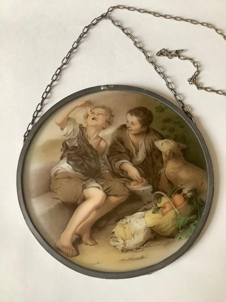 "De Taarteneters" vintage glas in lood raamhanger, Antiek en Kunst, Curiosa en Brocante, Ophalen