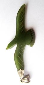 Antieke handgesneden Jade zwaluw hanger met zilver, Ophalen, Zilver, Hanger, Met edelsteen